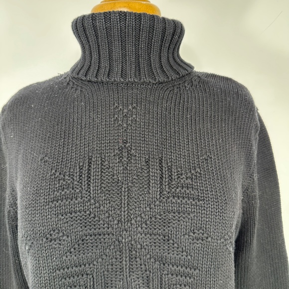 Lauren Ralph Lauren Sz L Chunky Cotton Black Snowflake Turtleneck Knit Sw - Picture 1 of 11